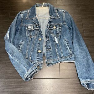 Distressed denim Free People jacket.